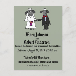 Funny Sheep Bride and Groom Wedding Invitation Uitnodiging Briefkaart