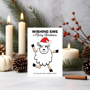 Funny Sheep Santa Wishing Ewe Merry Kerstry Feestdagenkaart