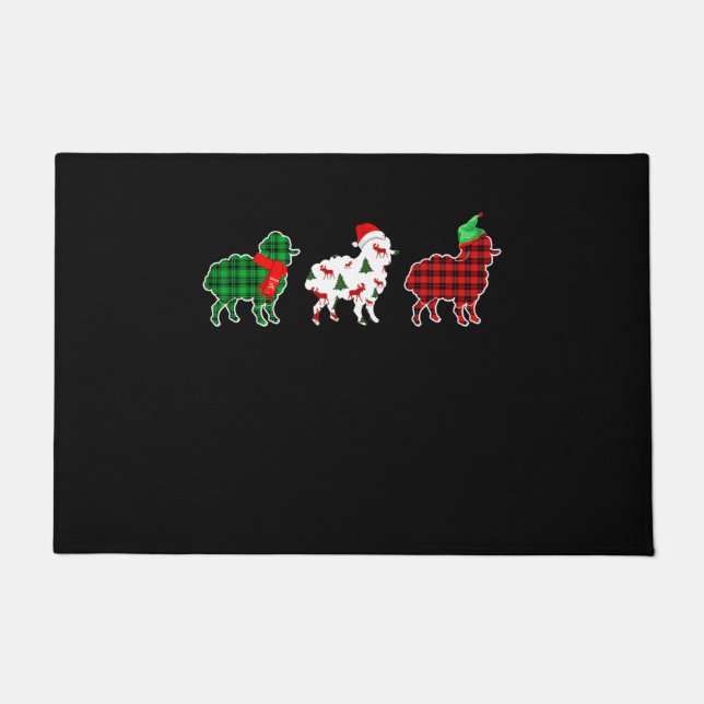Funny Sheep Xmas Tree Lights | Red Plaid Gift Deurmat (Voorkant)