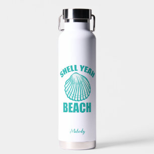 Funny Shell Ja Beach Pun Cute Blauwgroen gepersona Waterfles