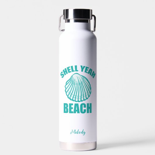 Funny Shell Ja Beach Pun Cute Blauwgroen gepersona Waterfles (Voorkant)