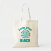 Funny Shell Ja Beach Pun Cute Blauwgroen Tote Bag (Voorkant)