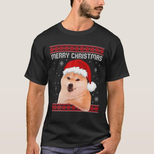 Funny Shiba Inu Doge Kerstmis Meme Doposto in Oega T-shirt (Voorkant)