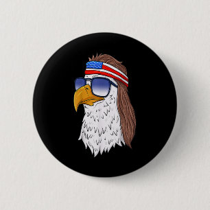 Funny Shirt American Bald Eagle Mullet, 4 juli Ronde Button 5,7 Cm