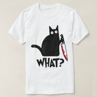 Funny Shocked Cat Knife Design T-shirt
