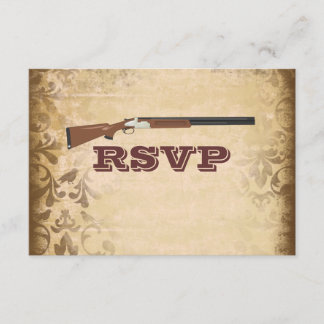 Funny Shotgun Wedding Brown Damask RSVP-kaarten RSVP Kaartje