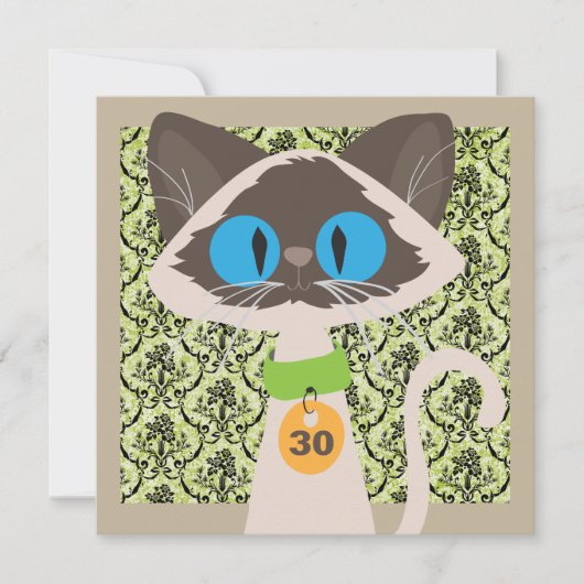 Funny Siamese Cat Script 30th Birthday Party Kaart (Voorkant)