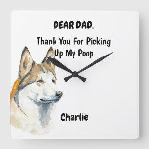 Funny Siberian Husky Dad Watercolor Canine Art Vierkante Klok