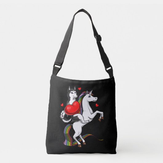 Funny Siberian Husky Dog Riding Unicorn Crossbody Tas (Voorkant)