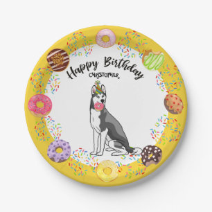 Funny Siberian Husky Donuts Birthday Party Papieren Bordje