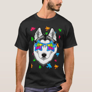 Funny Siberian Husky Puzzle Autism Awareness Dog T-shirt