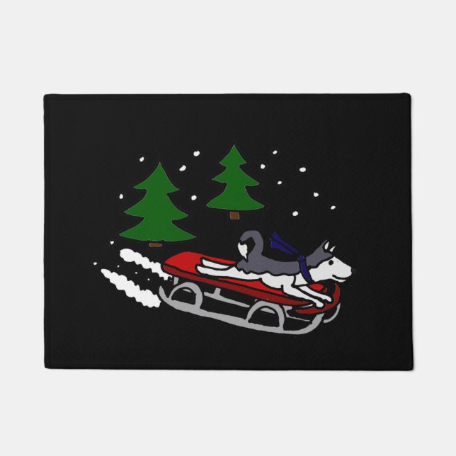 Funny Siberian Husky Sledding Deurmat (Voorkant)