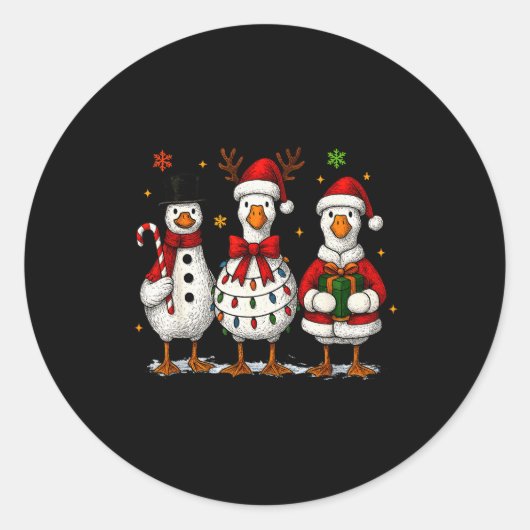 Funny Silly Goose Merry Christmas Lights Goose Xma Ronde Sticker (Voorkant)
