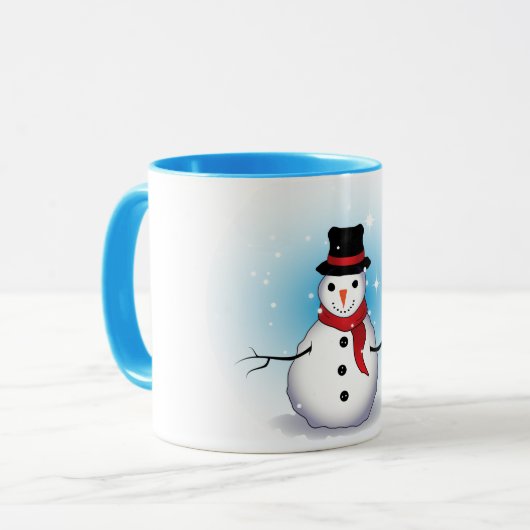 Funny Single Snowman met Soft Blue Tinge op WHITE Mok (Voorkant links)
