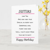 Funny Sisters Cheeky Poem Carte d'anniversaire (Fleur jaune)