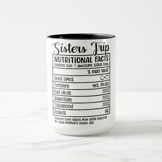 Funny Sisters Trip Nutritional Facts Mok (Midden)