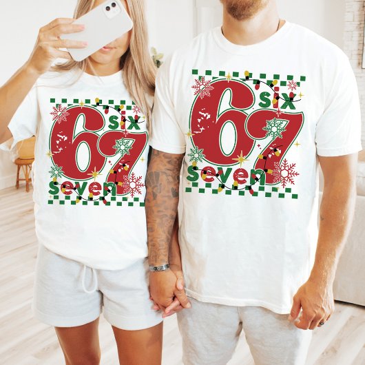 Funny Six Seven 67 Meme Retro Matching Xmas Humor T-shirt