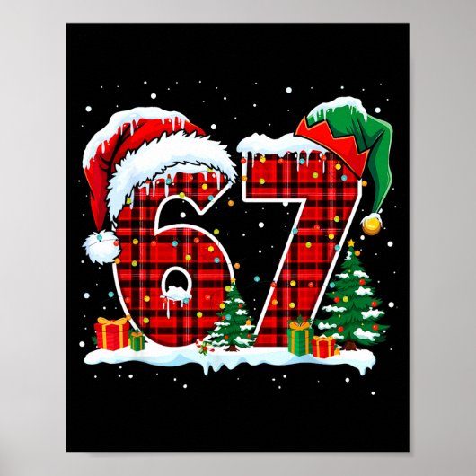 Funny Six Seven 6 7 Meme 67 Christmas Red Plaid Xm Poster (Voorkant)