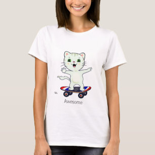 Funny Skater Tabby Kat T-Shirt