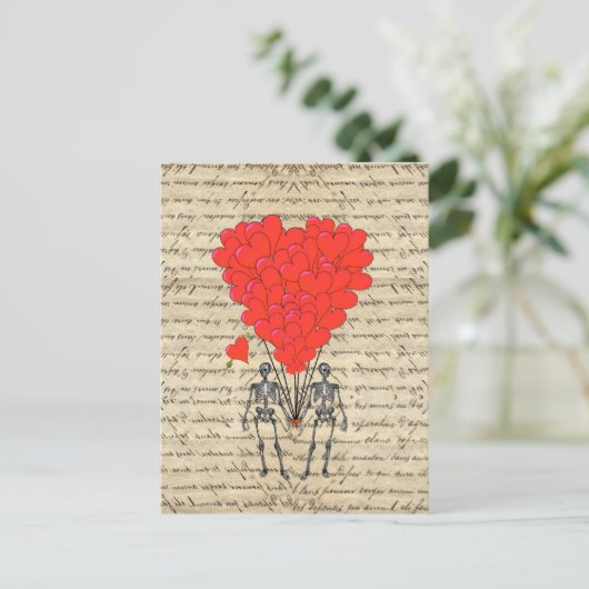 Funny  Skelet en rood hart Briefkaart (Staand voorkant)