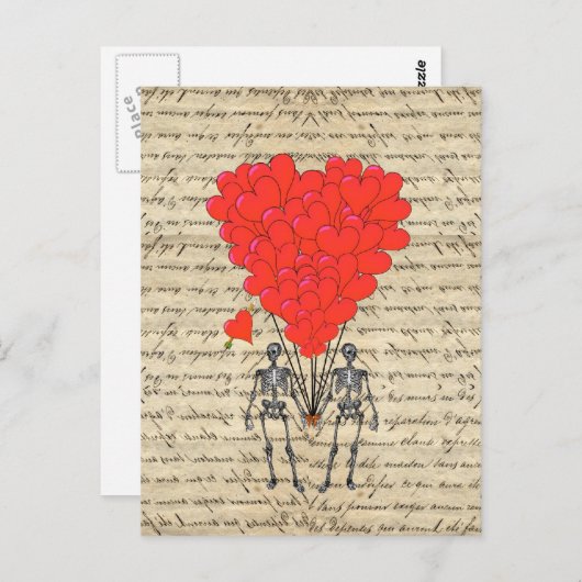 Funny  Skelet en rood hart Briefkaart (Voorkant / Achterkant)