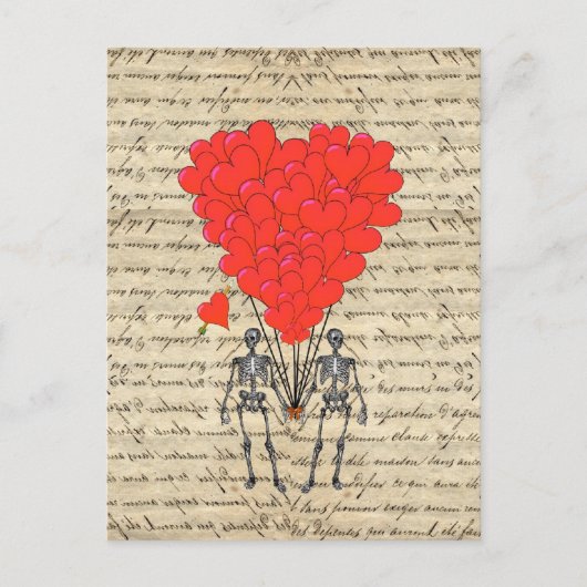 Funny Skelet en rood hart Briefkaart (Voorkant)