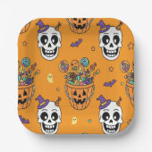 Funny Skeleton And Candy For Halloween Papieren Bordje (Voorkant)