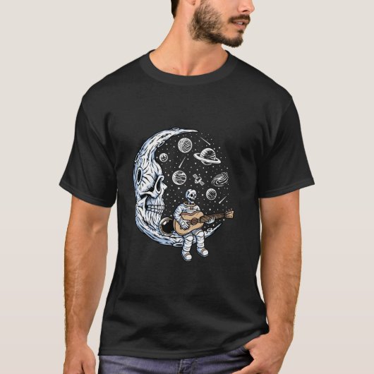 Funny Skeleton Astronaut speelt gitaar Rock Music T-shirt (Voorkant)