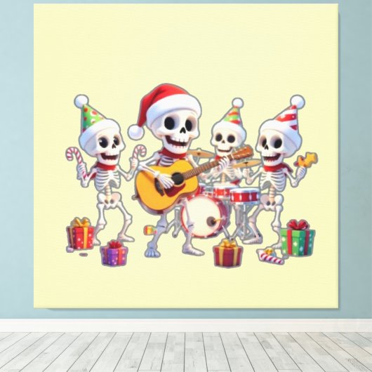Funny Skeleton Band Christmas & New Year – 3D Cart Canvas Afdruk (Insitu (Houten vloer))