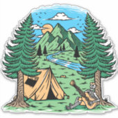 Funny Skeleton Camping Play Guitar Sticker (Voorkant)