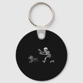 Funny Skeleton Chasing Dachshund Dog Halloween Dog Sleutelhanger (Voorkant)