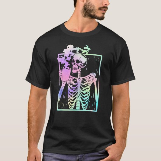 Funny Skeleton Drinking Coffee Caffeine   Coffee B T-shirt (Voorkant)