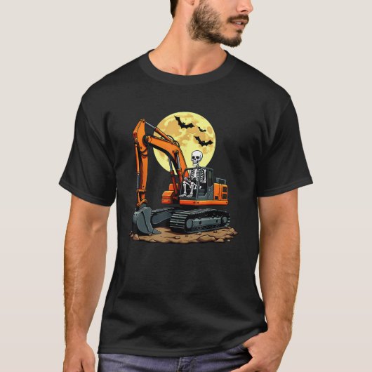 Funny Skeleton Driving Excavator Halloween Constru T-shirt (Voorkant)
