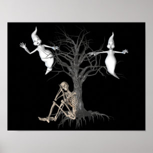 Funny Skeleton en Ghosts Halloween Poster
