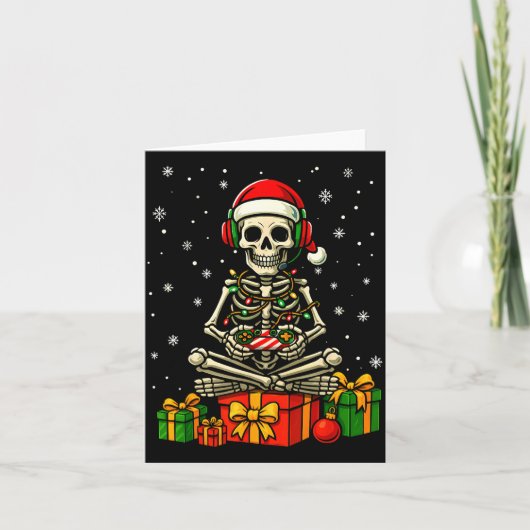 Funny Skeleton Game Controller Xmas Lights Men Wom Kaart (Voorkant)