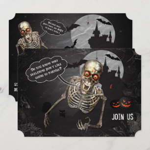 Funny Skeleton Halloween Party Invitation Kaart