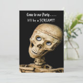 Funny Skeleton Halloween Party Kaart (Staand voorkant)