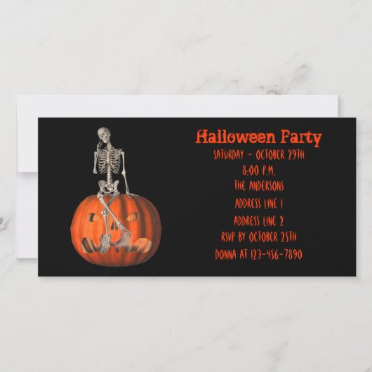 Funny Skeleton Jack O Lantern Halloween Invite (Voorkant)