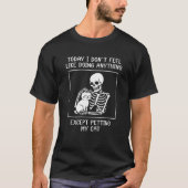 Funny Skeleton Petting Cat Lazy Halloween Cat Love T-shirt (Voorkant)