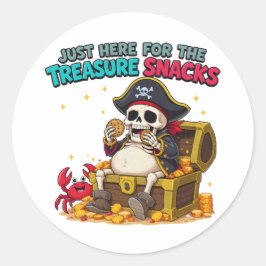 Funny Skeleton Pirate Snack Cartoon Design Ronde Sticker