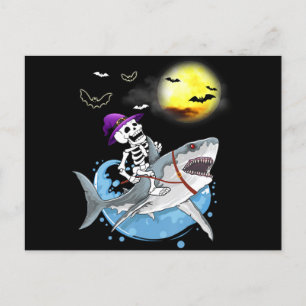 Funny Skeleton Riding Shark Halloween Boys Girls Feestdagenkaart