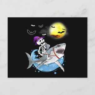 Funny Skeleton Riding Shark Halloween Boys Girls Uitnodiging Briefkaart