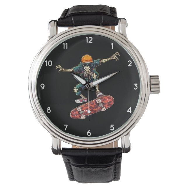 Funny Skeleton Skateboard  Skateboarden Horloge (Voorkant)