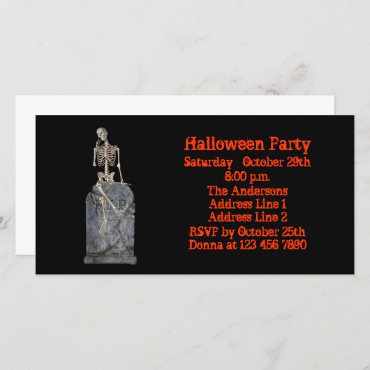 Funny Skeleton Tombstone Halloween Invite (Voorkant / Achterkant)