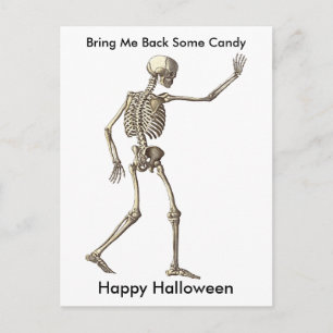 Funny Skeleton Waving Haal Snoep Halloween terug Briefkaart