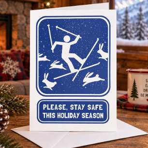 Funny Ski Carte de vacances - Lapin Slope Noël