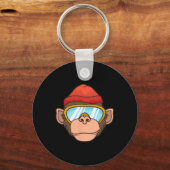 Funny Ski Monkey Goggles Gorilla Skiing Mountain G Sleutelhanger (Voorkant)