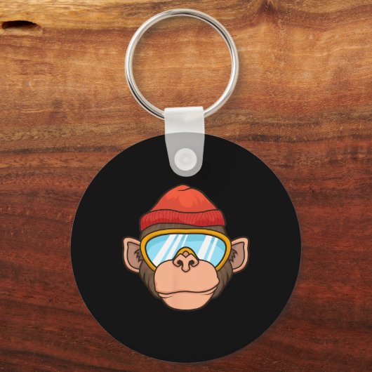 Funny Ski Monkey Goggles Gorilla Skiing Mountain G Sleutelhanger (Voorkant)