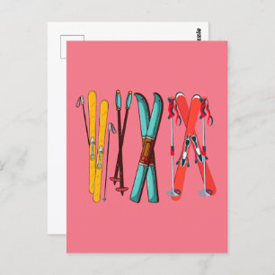 Funny Skiing Colorful Ski Skier Briefkaart