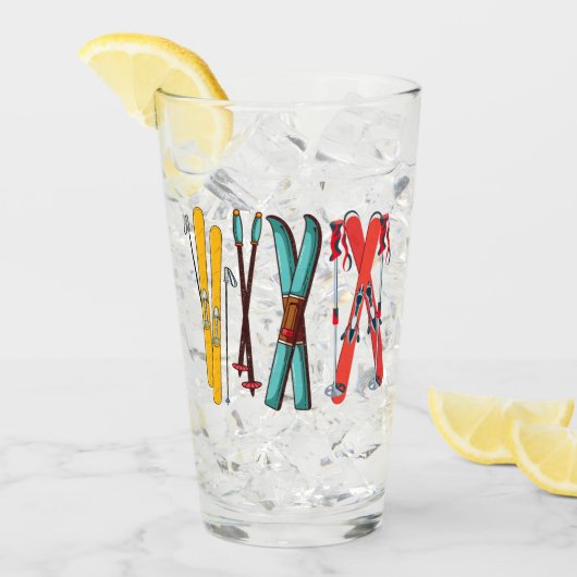 Funny Skiing Colorful Ski Skier Glas (Voorkant ijs)